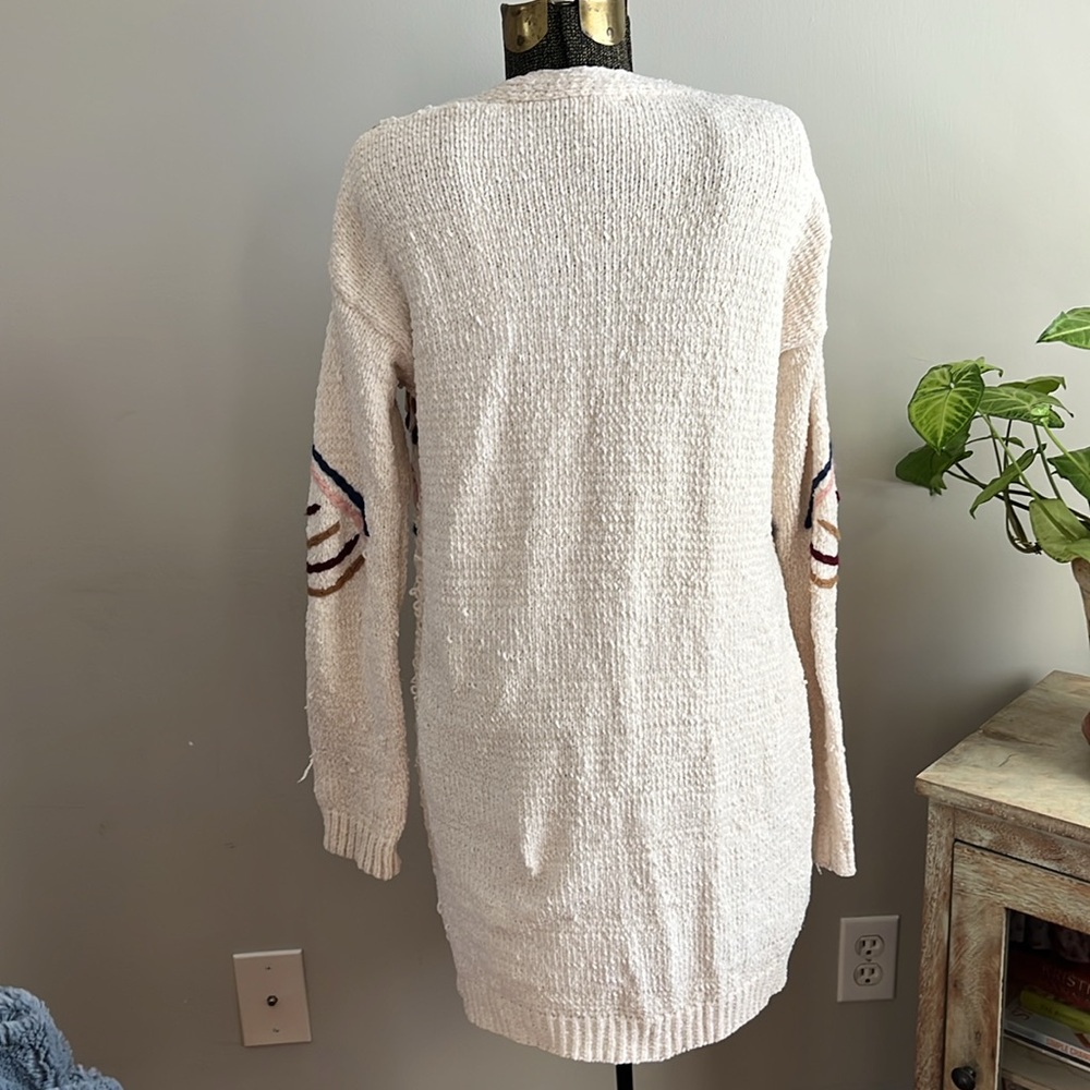 Alya Anthropologie Ivory Open Front Long Cardigan Sweater Small Like New - Picture 5 of 5